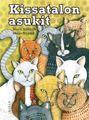 Mervi Heikkilä kertoo selkokielellä kodittomien kissojen tarinoita Kissatalon asukit -kirjassa (Avain, kuv. Marjo Nygård).