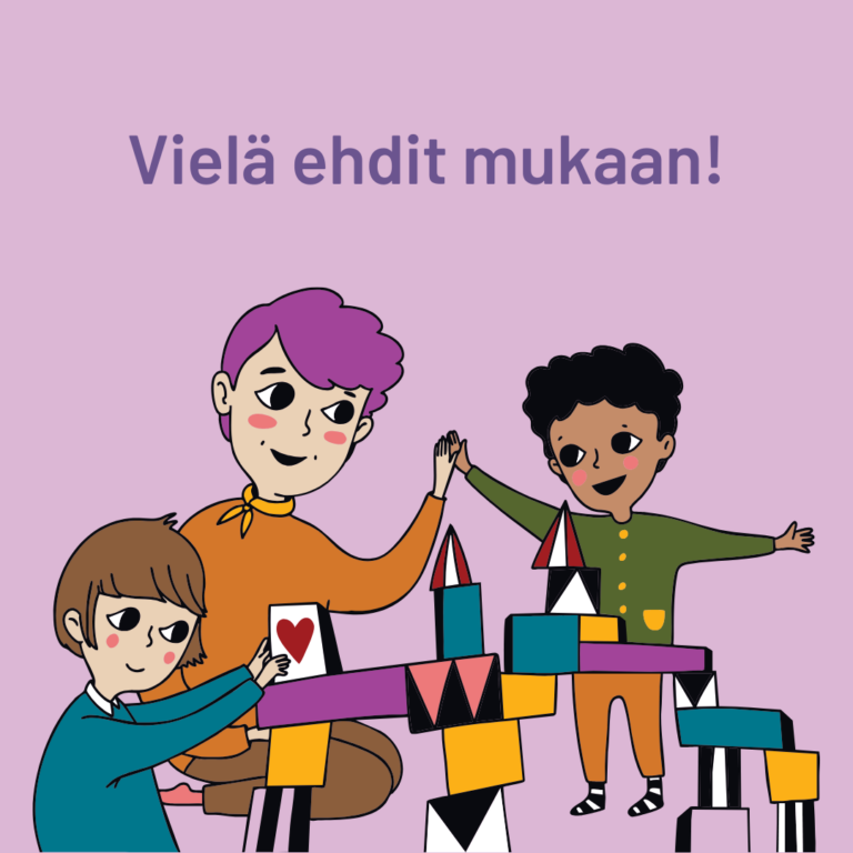Kuvitettu perhe rakentaa siltaa rakennuspalikoista.