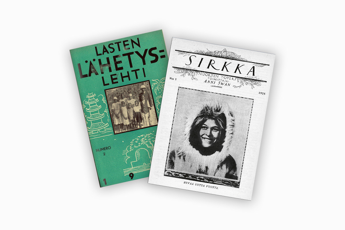 Sirkka-lehden ja Lasten Lähetyslehden kannet 1920- ja 1930-luvuilta.