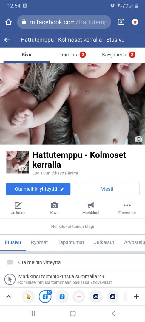 Kuvakaappaus blogin Facebook-sivusta